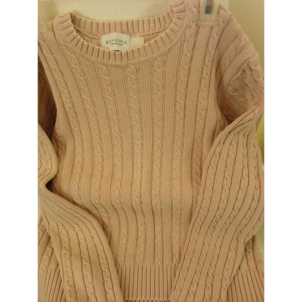 Sonoma Life +Style CABLE Knit Sweater Womens M Pink Pullover Cotton